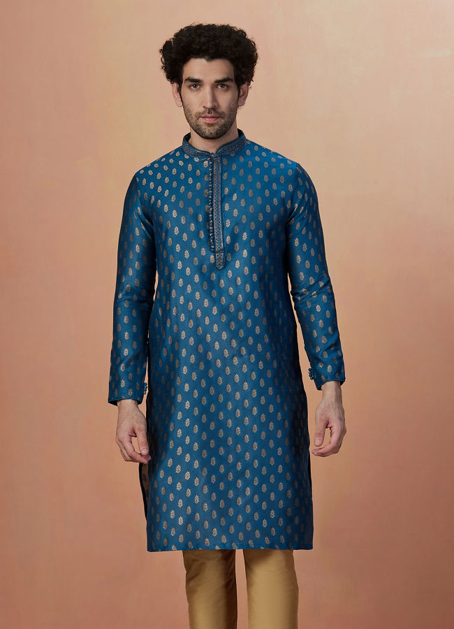 Feroze Kurta Pajama With Golden Motif image number 1